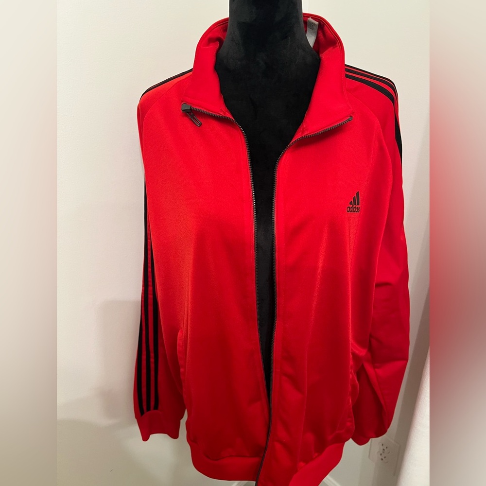 Rarely Worn!  Adidas Red/Black Stripe Knit Track Jacket, Sz XL
